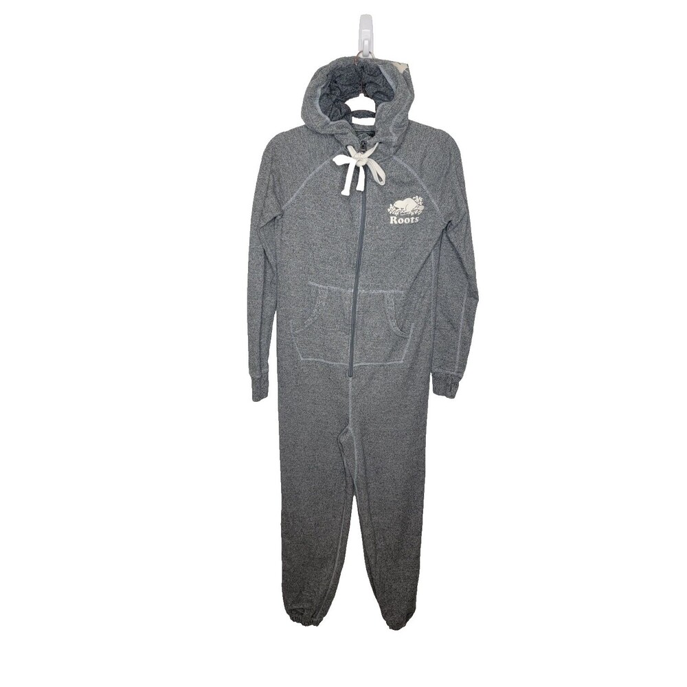 Roots Canada Salt & Pepper Gray 1-Piece Hooded Jumpsuit Pajamas Unisex XS
